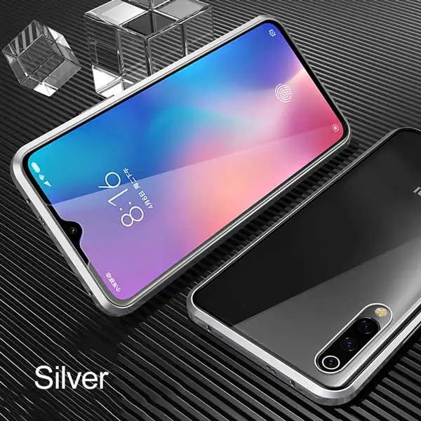 Магнитный металлический чехол для телефона для Xiao mi Red mi Note 7 K20 Pro mi 9 CC9 9T Двусторонняя стеклянная задняя Магнитная Крышка для Red mi Note 7 Чехол - Цвет: Silver