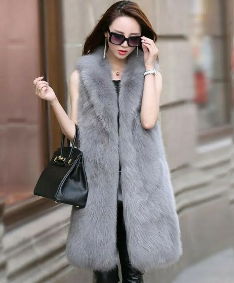 Новинка Модный женский длинный жилет из искусственной лисы зимний Повседневная