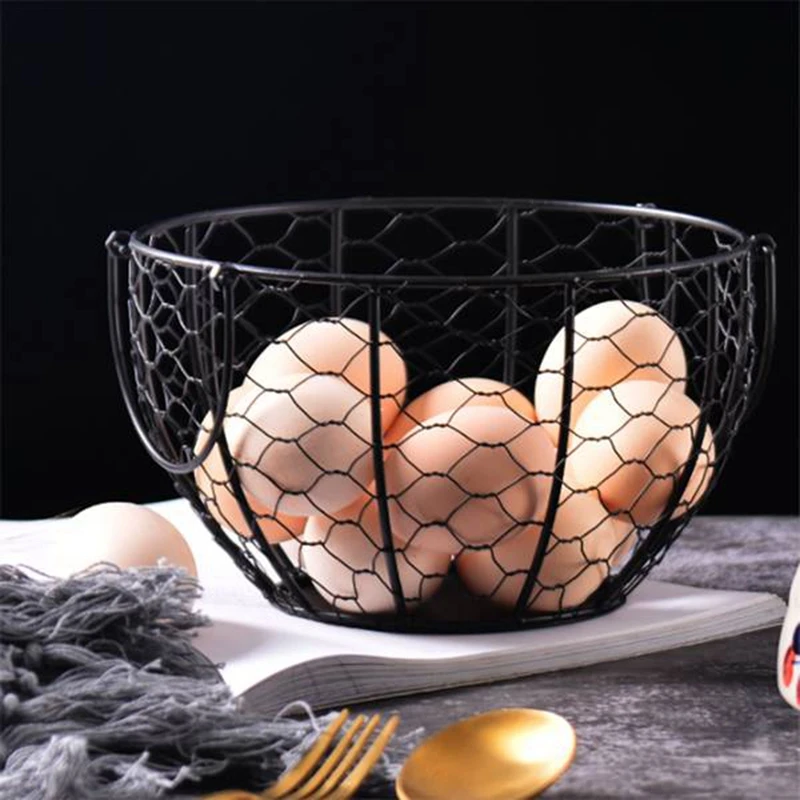 

Ceramic Egg Holder Chicken Wire Egg Basket Fruit Basket Collection Hen Ornaments Decoration Kitchen Storage 19CMX22CM