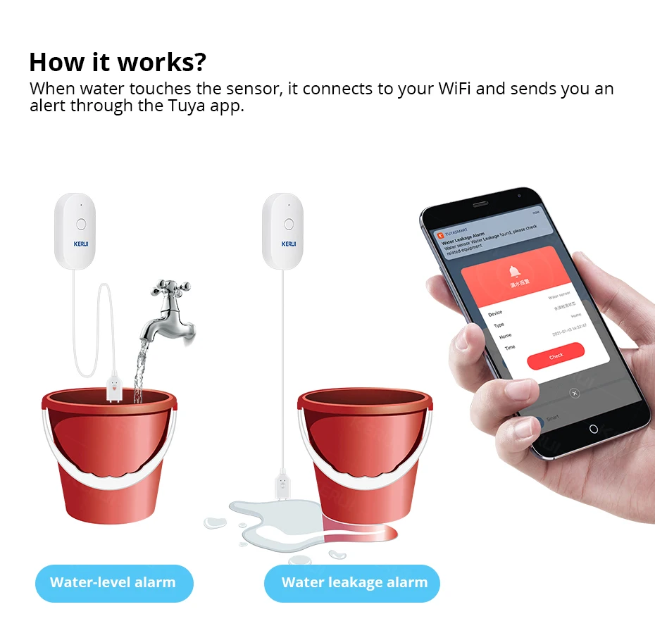 Wi-Fi датчик утечки воды KERUI Tuya APP Smart Life уровня домашняя система охранной