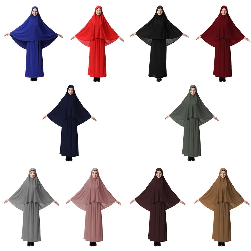 

Ramadan Women 2 Piece Muslim Prayer Set Khimar Abaya Overhead Hijab+Skirt Full Cover Islam Clothing Middle East Worship Service
