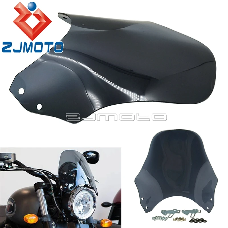 

ABS Plastic Universal Motorcycle Windshield Round Lights Street Bike Wind Screen For Honda Yamaha Kawasaki Suzuki Smoke Clear