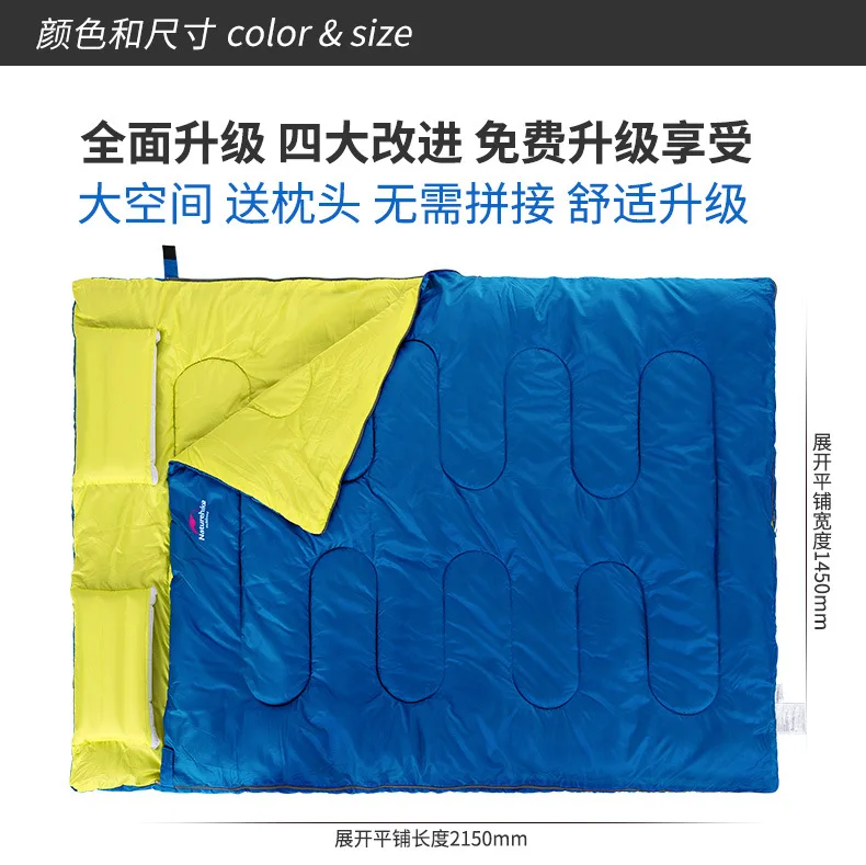

Outdoor Double Sleeping Bag Splicable Envelope Spring and Autumn Camping Hiking Portable cotton Sleeping Bags 2.2m*1.45m