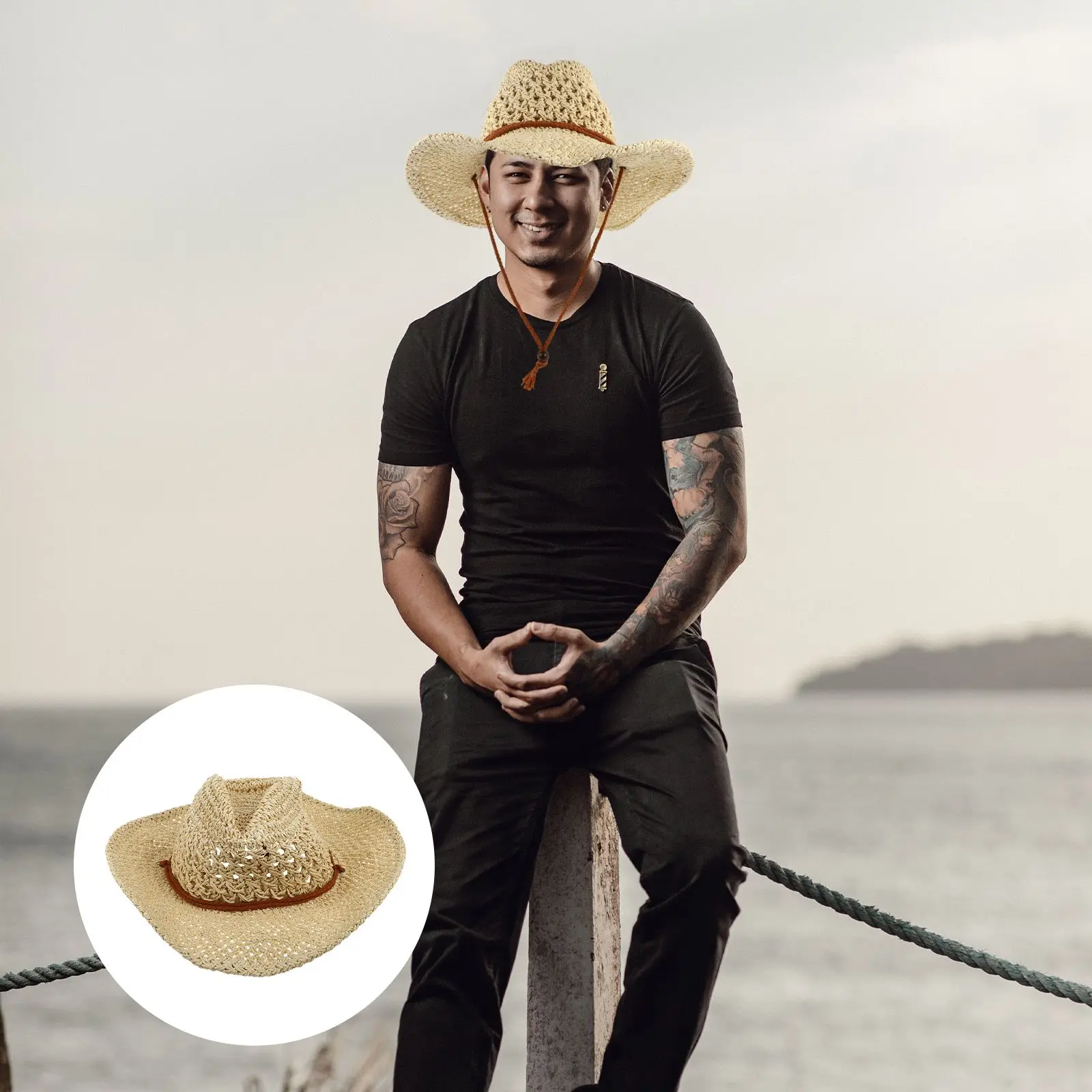 

Straw Hat Western Style Vintage Pretty Summer Straw Hat Cowgirl Straw Hat Cowboy Straw Hat for Adult Women