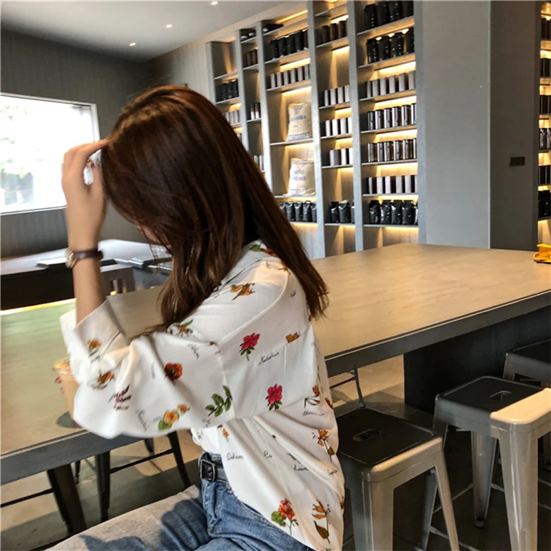 

floral printed shirts for women 2020 autumn spring chiffon blouse long sleeve turn down collar loose causual top chemisier femme