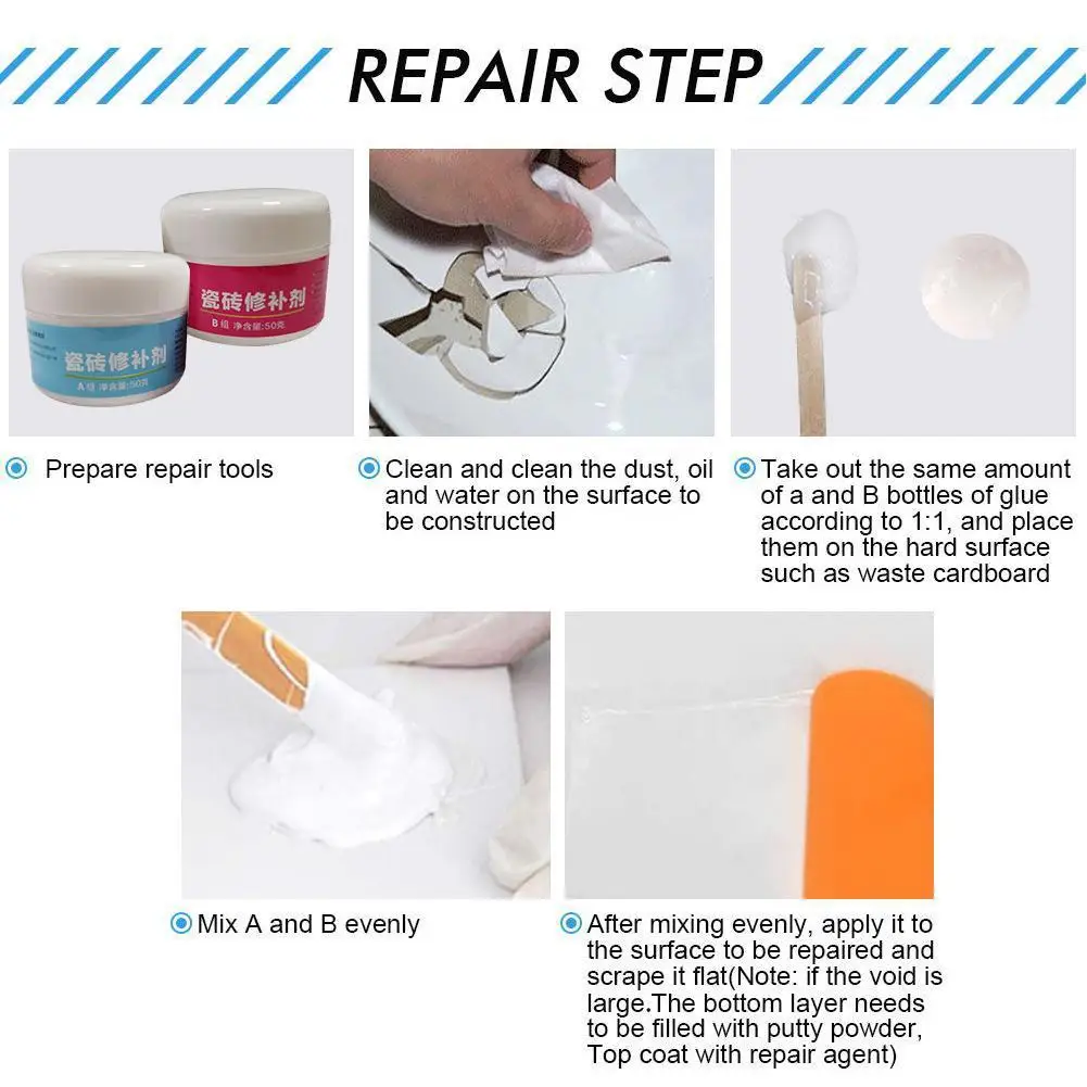

Paste Floor Tile Adhesive Tile Repair Agent Bath Tile And Shower Repair Sealant Porcelain Repair Kit For Crack Chip 2pcs