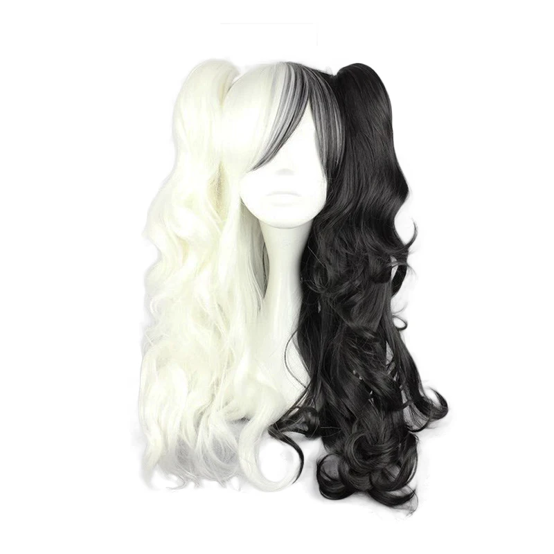 

2020 Dangan Ronpa Monokuma Long Ponytails Curly Wig Cosplay Costume Danganronpa Heat Resistant Synthetic Hair Women Cosplay Wigs