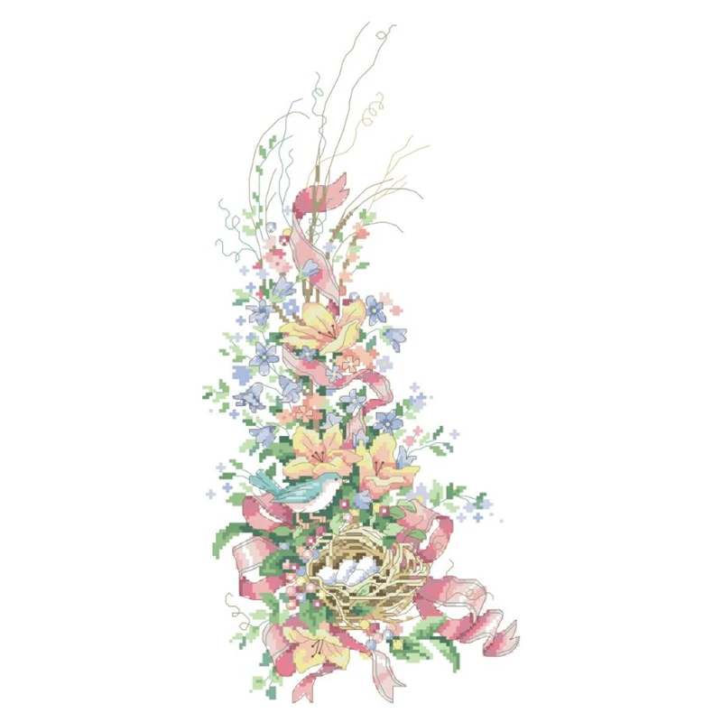 

Flower and bird nest cross stitch package bloom 18ct 14ct 11ct cloth cotton thread embroidery DIY handmade needlework