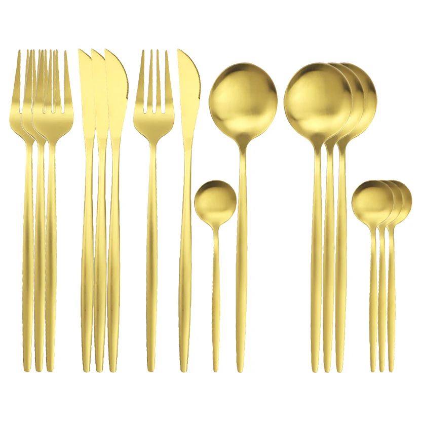 Набор золотых столовых приборов 16 шт./компл. ножи вилка чайная ложка столовая