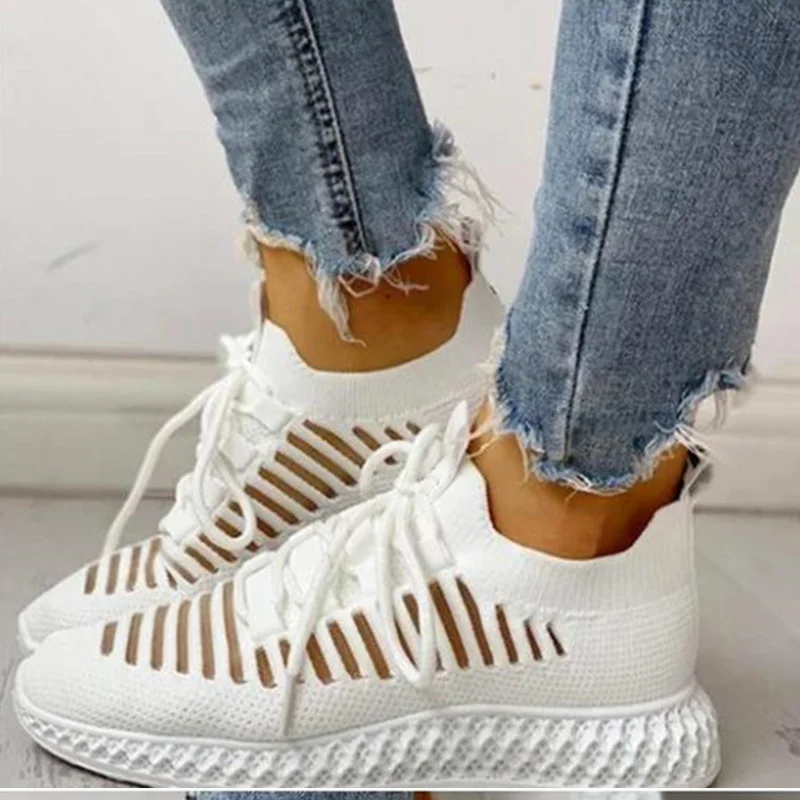 

Женские кроссовки, лето 2020, повседневная дышащая вулканизированная обувь, женская удобная легкая обувь на плоской подошве, женская вязаная ...