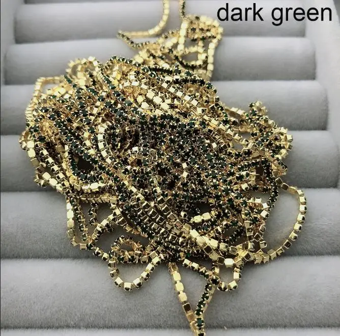 ss4 25 dr green gold Ss4 1,4 мм стразы на цепочке, Необычные кисточки с драгоценными камнями, отделка кристаллами струйный Розовый Синий Блестящий DIY Ювелирная цепочка для дизайна ногтей - Цвет: ss4 25 dr green gold