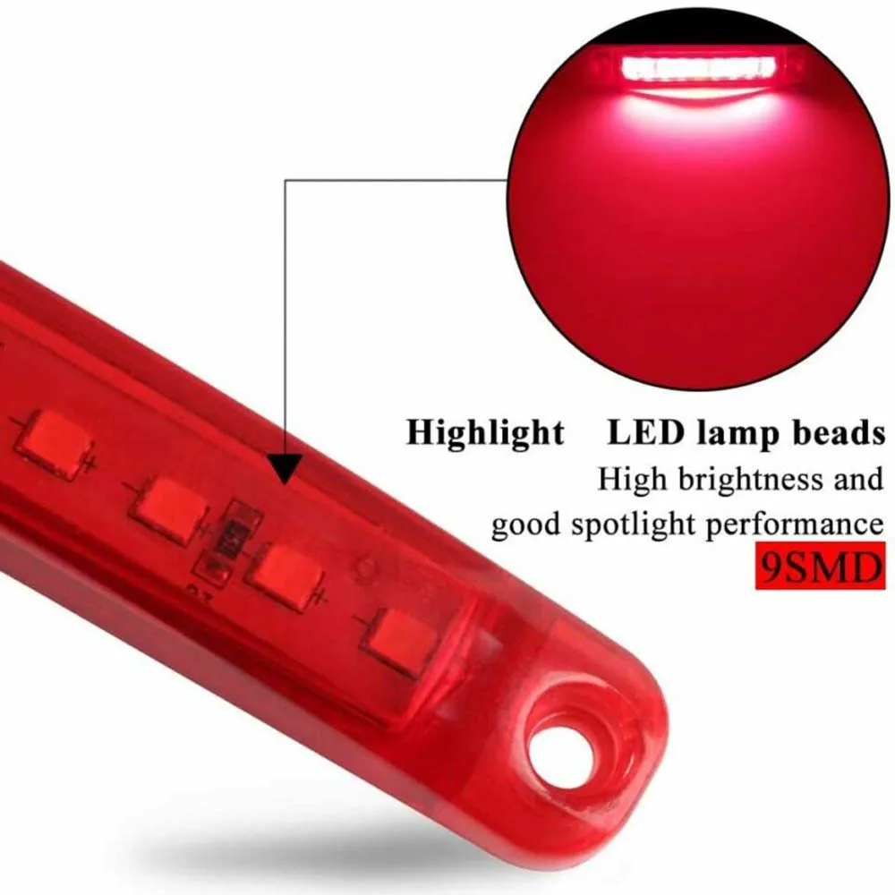 

ABS Side Marker Light Marker 10pcs 9-LED DC 12-24V IP68 Light Red Sealed Side