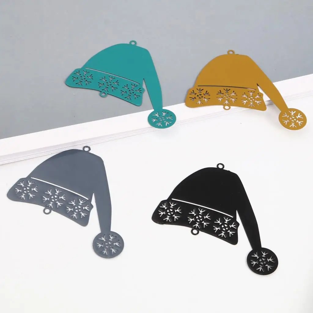 

5 PCs Matel Christmas Hats Filigree Stamping Connectors Hollow Snowflake Painted Connector DIY Earrings Necklace Jewelry Finding