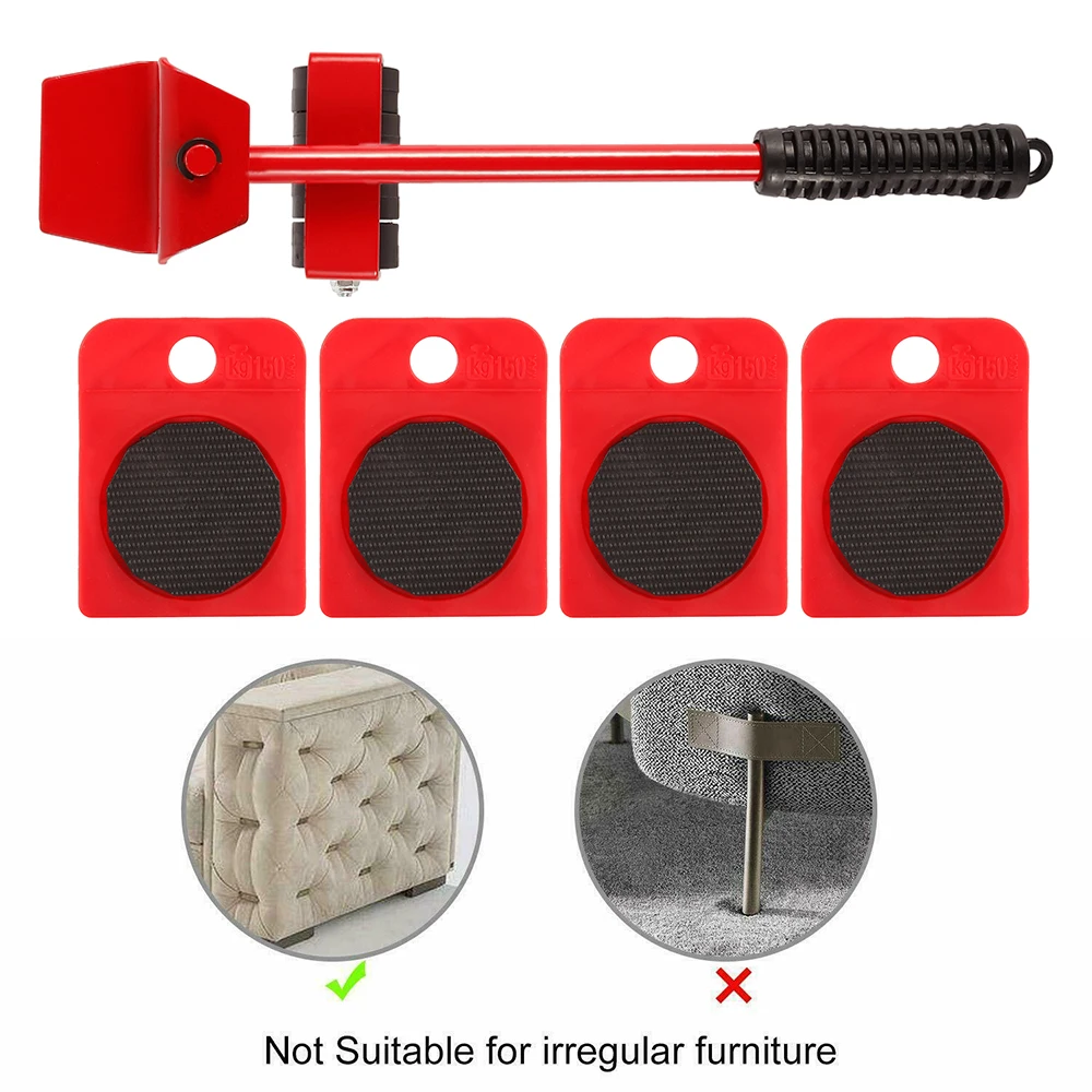 

Furniture Mover Tool Set Furniture Transport Lifter Heavy Stuffs Moving Tool 4 Wheeled Mover Roller+1 Wheel Bar Hand Tools Set