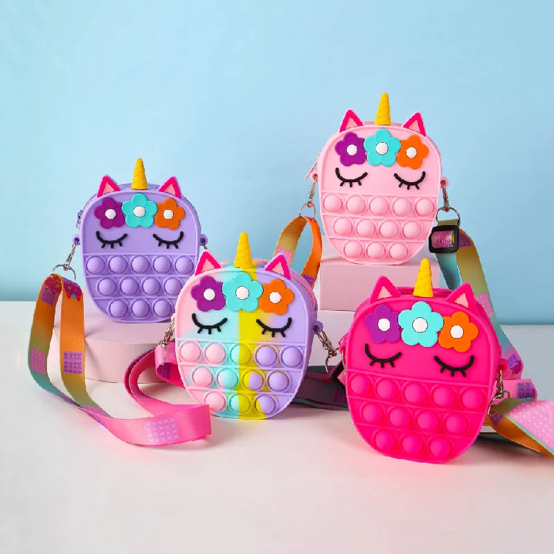 

Новые игрушки-антистресс, игрушка с пузырьками, Радужный Единорог, кошелек для монет, женская сумочка из силикона, простые сумки через плечо...