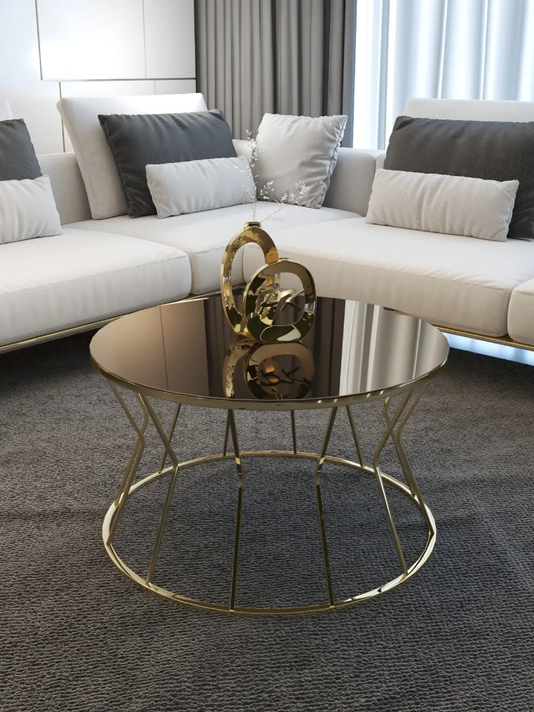 

Mesa de centro de bronce con patas doradas, mesa de centro moderna con cristal irrompible