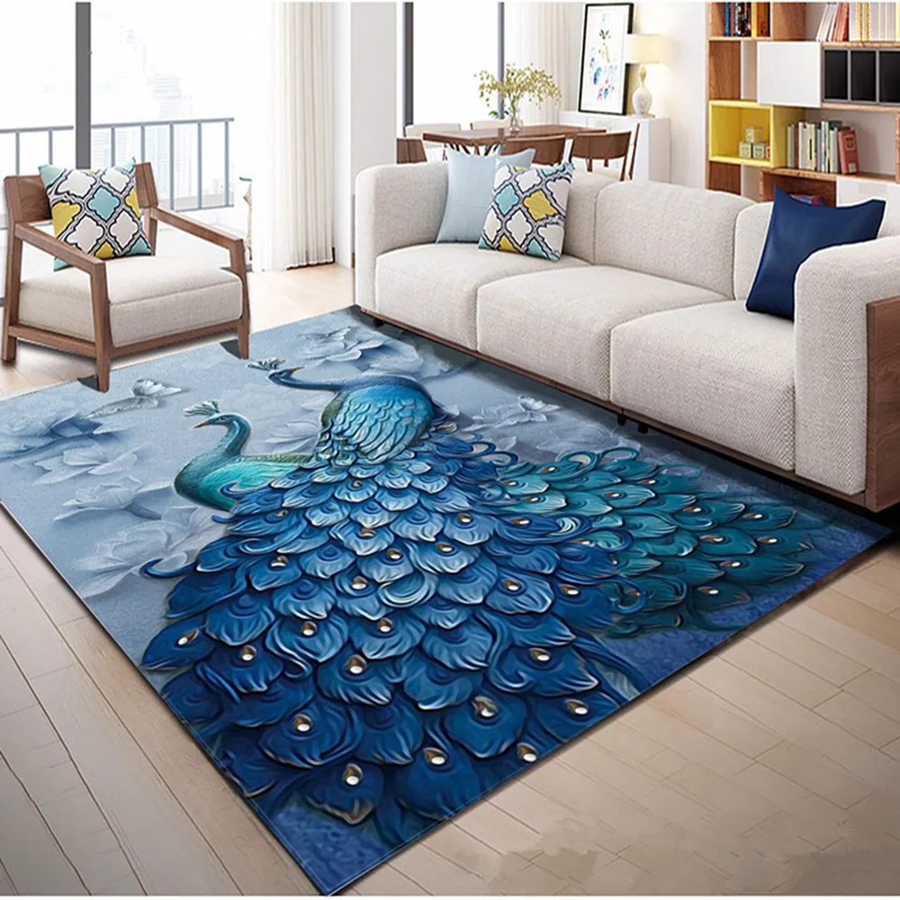 

Beautiful Peacock 3D Printed Carpets For Living Room Home Area Rugs Child Bedroom Play Kids Room Carpet Mats Cartoon Large Crawl