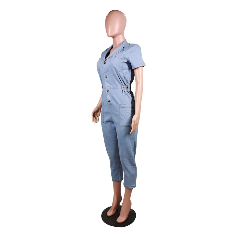

New Summer Women Jumpsuits Street Rompers Denim Short Sleeve Sexy Night Club Party Bandage One Piece Fitness Outfits