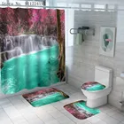 Занавеска для душа Водопад с пейзажем леса, водонепроницаемая Полиэстеровая крышка для унитаза, набор для ванной комнаты, 3d-пейзаж, коврик для ванной