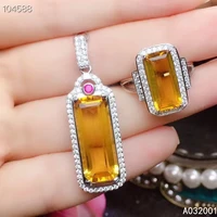 kjjeaxcmy fine jewelry citrine 925 sterling silver women pendant necklace chain ring set lovely