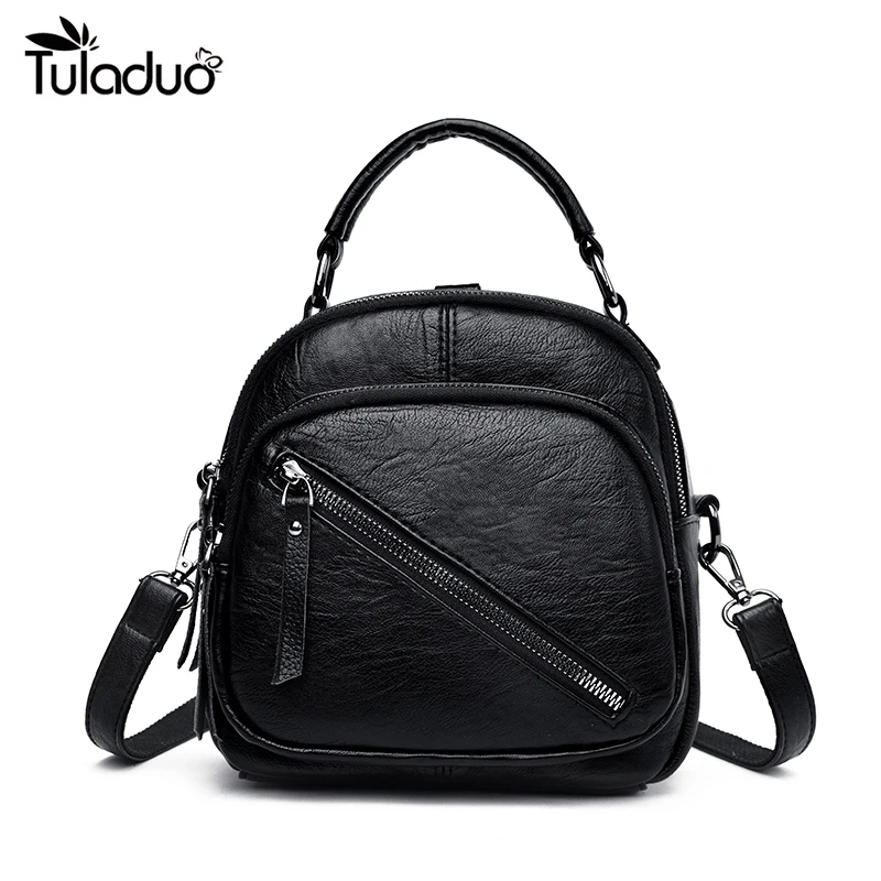 

Backpack Women Mochila Mujer 2022 Leather Small Backpack Teenage Black Backpacks Multifunctional School Back Pack Casual Bagpack