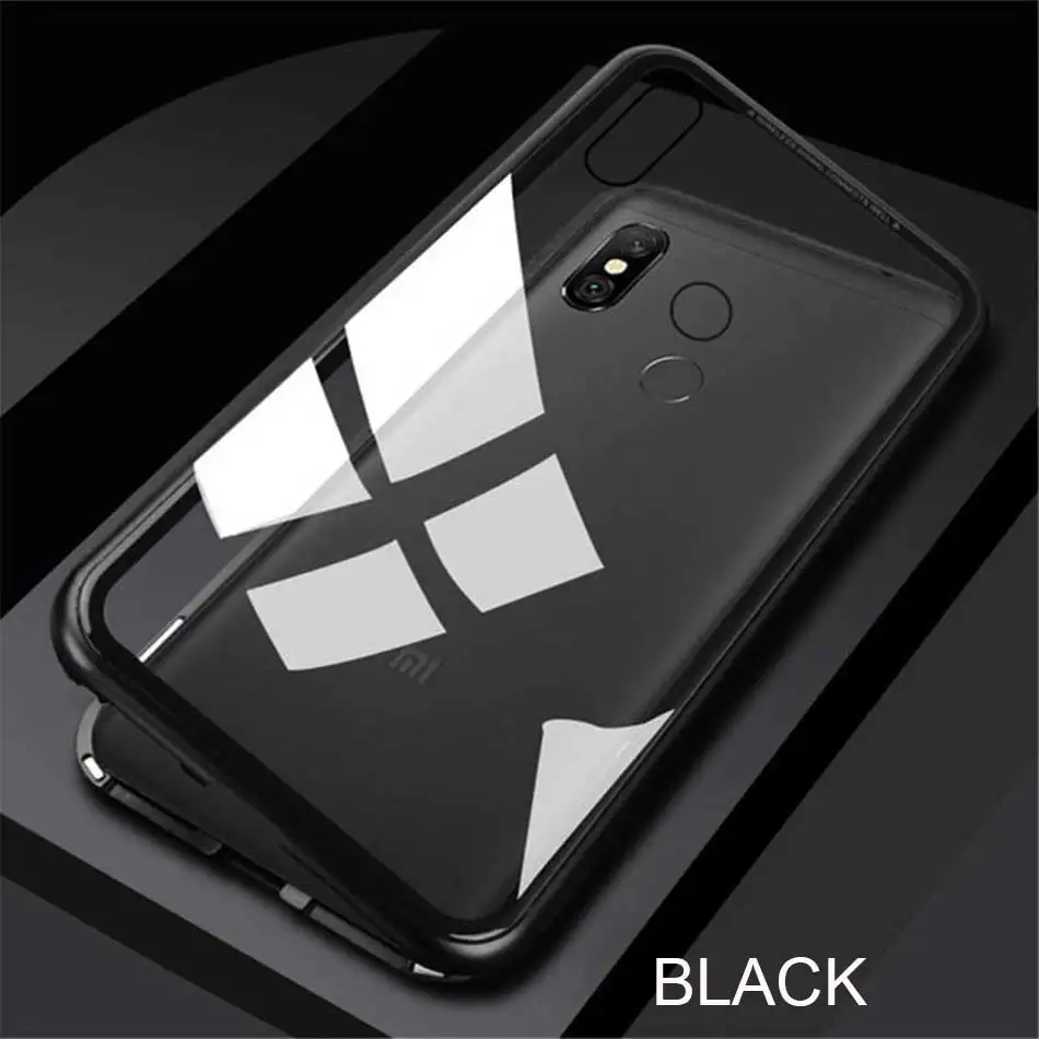 Black Роскошный металлический магнитный чехол на 360 ° для Xiaomi Redmi Note 7 5 6 K20 Pro, чехол-книжка для Xiaomi Redmi 7a 6a, чехол для телефона, стеклянная задняя крышка - Цвет: Black