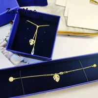swa fashion jewelry set new product charm golden leaf bracelet necklace set retro natural flower small fresh christmas gift