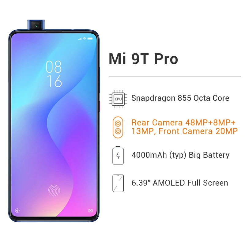 Глобальная версия Xiaomi Mi 9T Pro 6GB 128GB Snapdragon 855 Octa Core 6,3" AMOLED 48MP 20MP 4000mAh NFC мобильный телефон