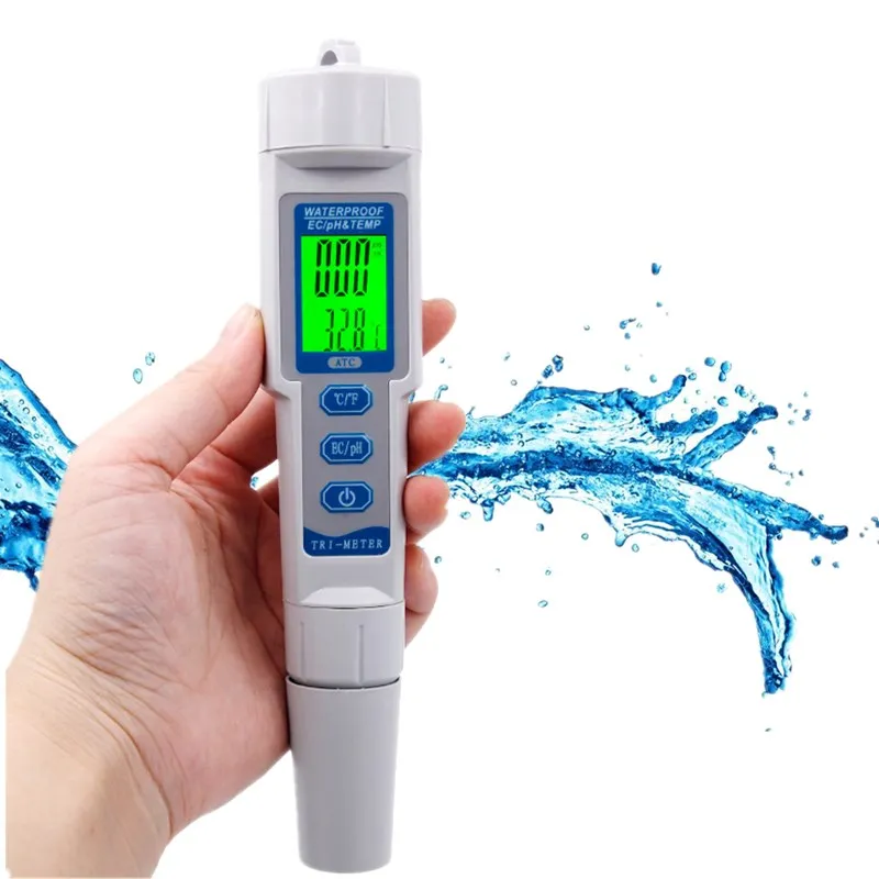 

EC-3587 Digital 3 in 1 Waterproof PH/EC Temperature Meters LCD with Backlight Temp with Automatic Temperature compensation for a