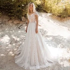 Элегантные Свадебные платья с аппликацией со шлейфом-кисточкой и жемчужинами, кружевные свадебные платья, свадебные платья, платье для невесты