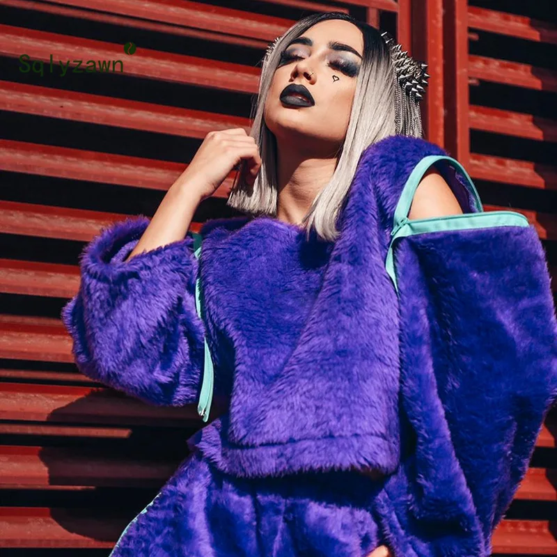 Свитшот на молнии с имитацией кроличьего меха в стиле пэчворк Пушистый Плюшевый