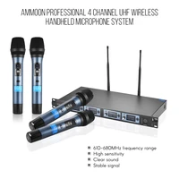 ammoon 4d 4 channel wireless microphones system uhf karaoke system cordless 4 handheld mic for stage church use for party