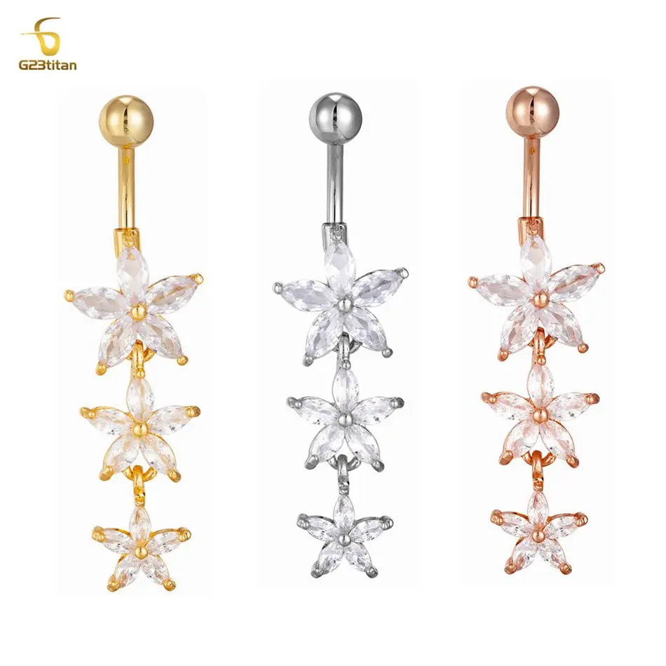 

10mm 14G Stainless steel Navel Earring Crystal Stars Pentagram Dangling Belly Button Piercing Ring Bohemian Women Body Jewelry