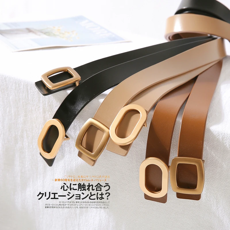 Shuchan Fashion Ins Style Simple Button Cowhide Belt for Women Geometric Adult Metal Belts for Women Designer Belts Moq7zz038