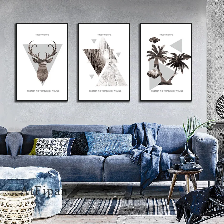 Креативное Скандинавское минималистичное изображение животных в лесу кокосовое