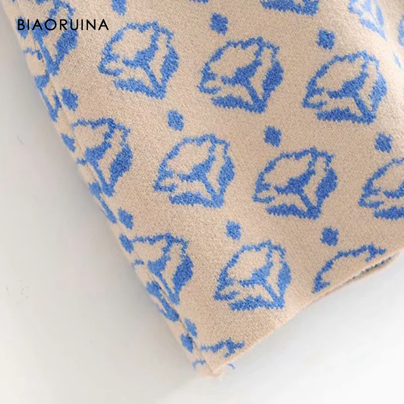 BIAORUINA, Женский жаккардовый Повседневный вязаный комплект из двух предметов с рисунком, базовый свитер, пуловер+ модная прямая вязаная юбка