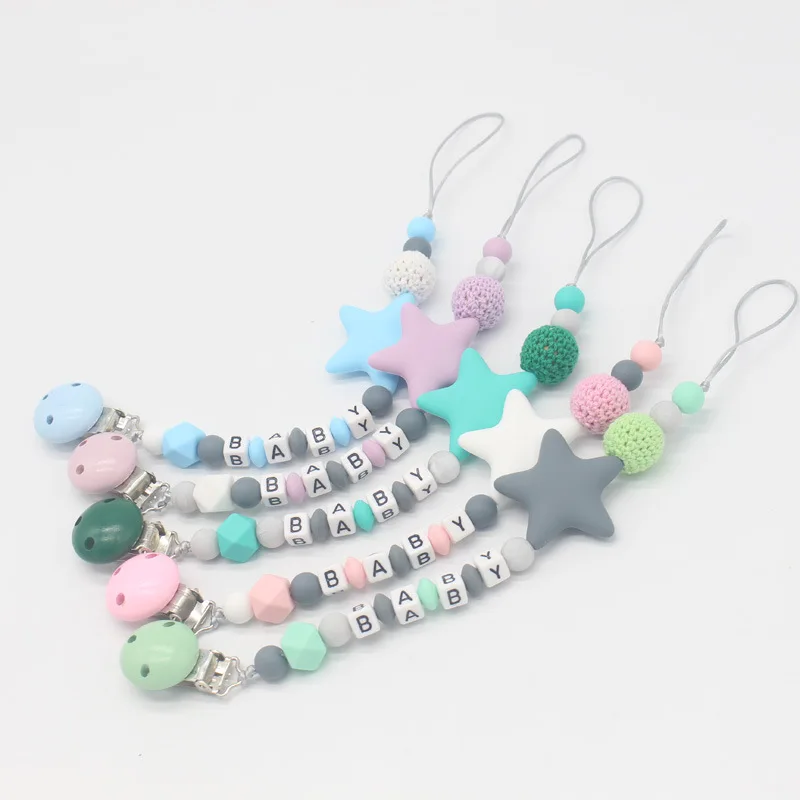 Clip de silicona para chupete de beb&eacute;, cadena de chupete con nombre personalizado para chupete de dentici&oacute;n de beb&eacute;, masticable juguete para Baby shower, DIY-3