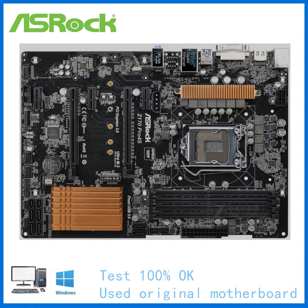 Фото Материнская плата для компьютера ASRock Z170 Pro4S материнская LGA 1151 DDR4 настольного б/у