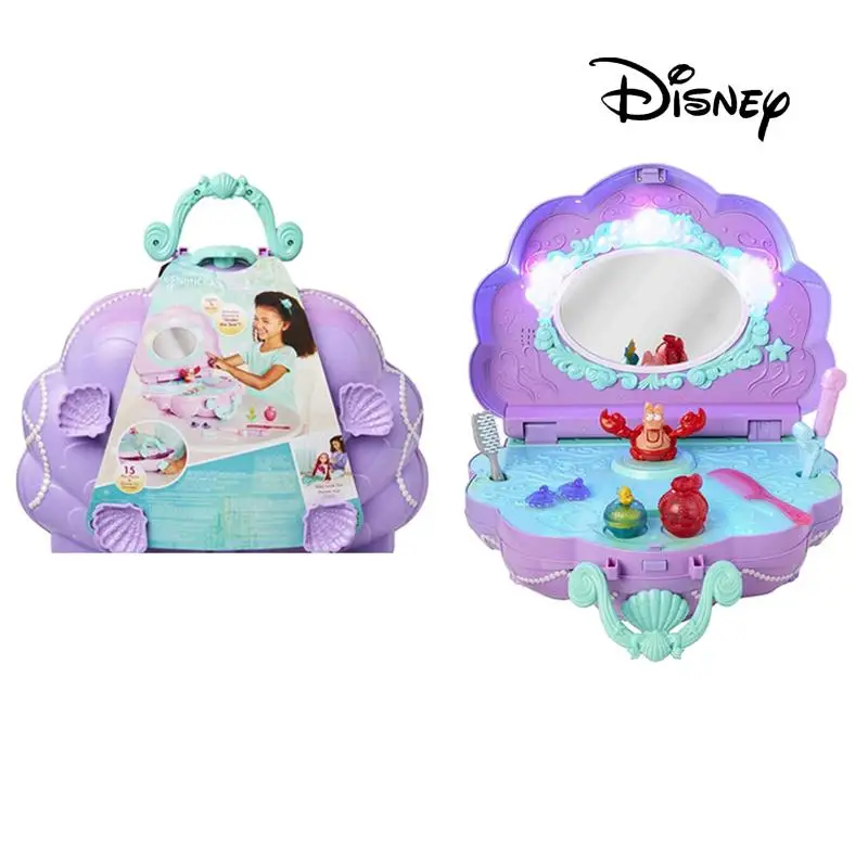 

Disney Mermaid Shell Dresser Portable Play House Desktop Light Music Ariel Makeup Box Birthday Girls Toys Gift