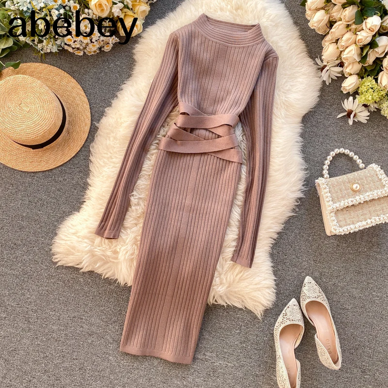 Винтажное облегающее платье-карандаш средней длины Облегающее вязаное