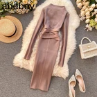 Винтажное облегающее платье-карандаш средней длины, сезон осень-зима 2022, облегающий вязаный свитер, женское Клубное платье до колена для вечеринки