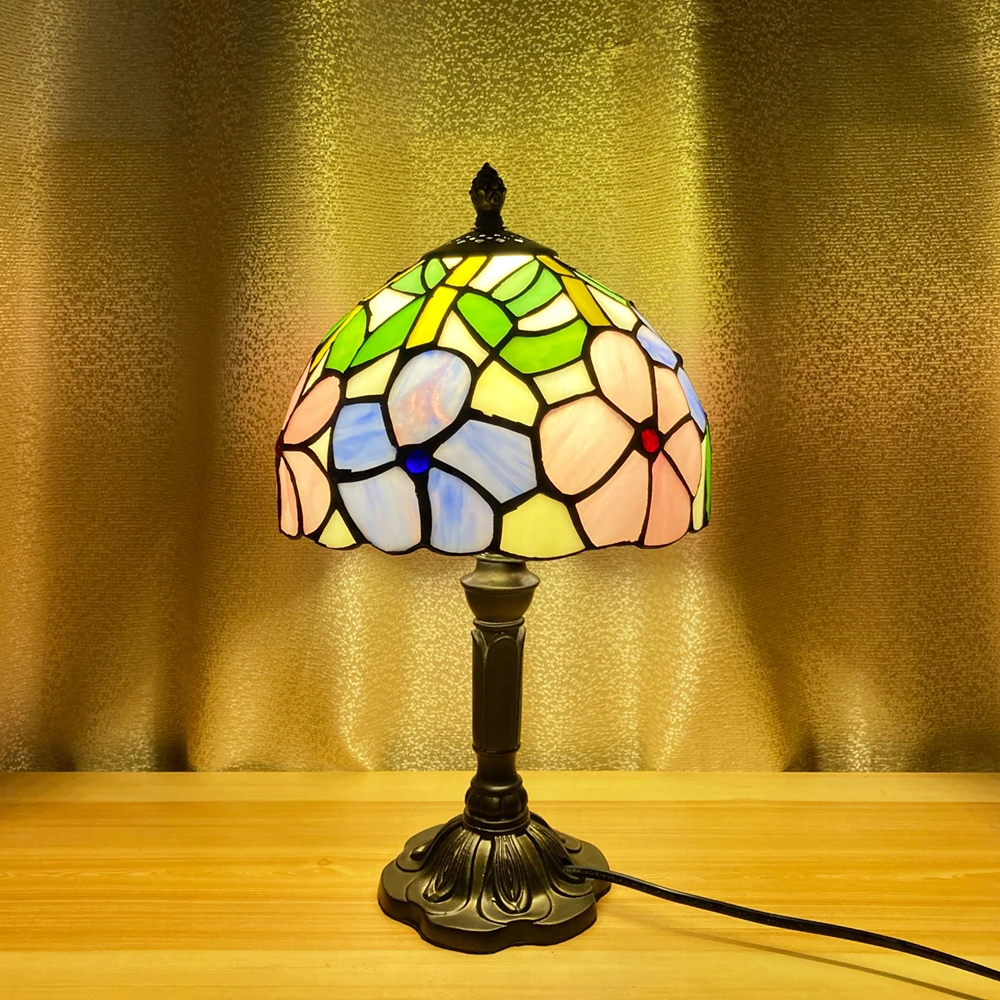 

Tiffany Table Lamp Mediterranean Stained Glass Art Vintage Desktop Decorative Lights Bedroom Nightstand Home Deco Night light