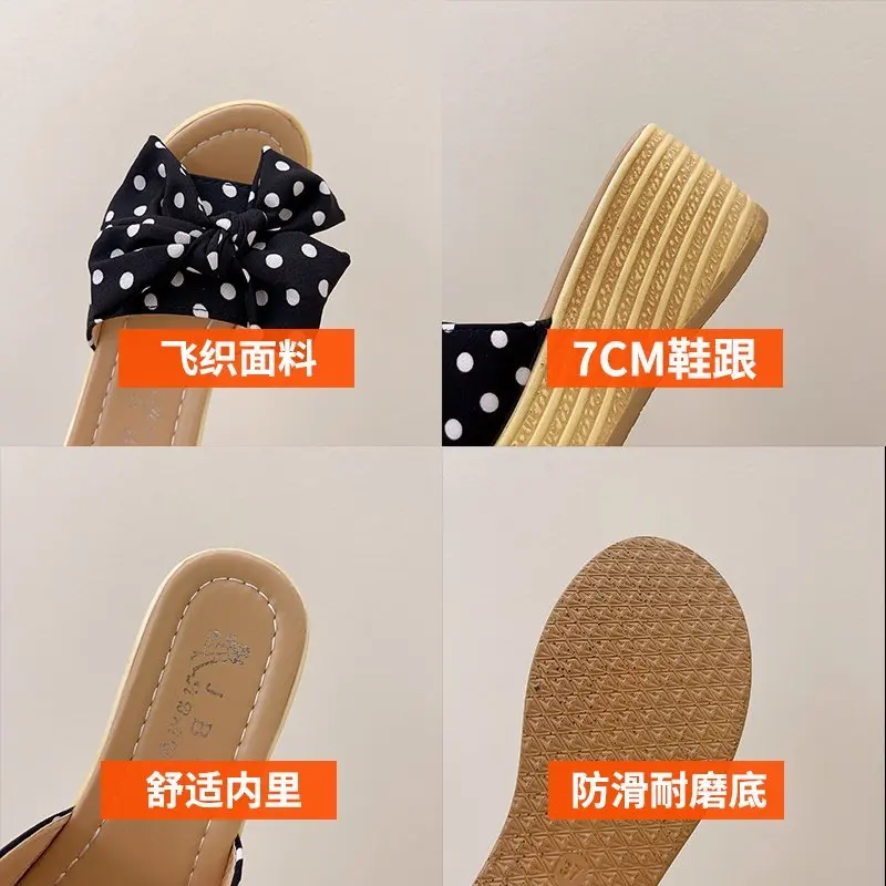 

Slippers Women Summer Flat Shoes Female Luxury Slides Heeled Mules Butterfly-Knot Platform Pantofle On A Wedge Designer High 202