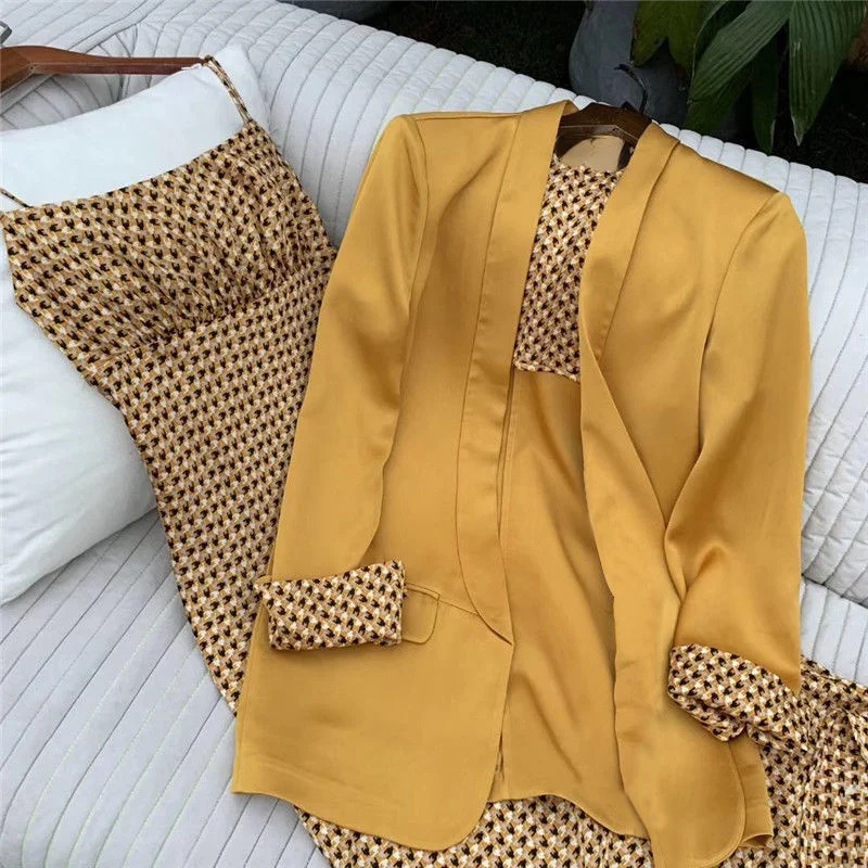 

Women Dress Suits 2021 New Korean High Street 2 Piece Dress Business Dress For Women Office Loose Large Size Women Dress Suits