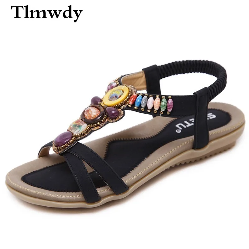 

Fashion Women's Shoes Open Toe Solid Color Flat Shoes Comfortable Cool Sexy Beach Shoes Summer Women's Ethnic Beaded Sandals