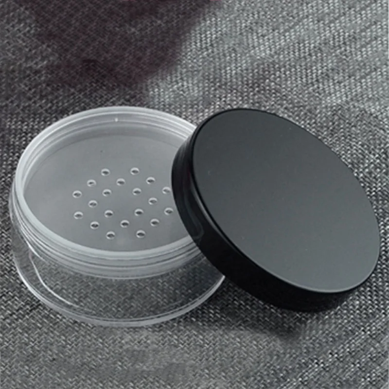 

30g 50g Plastic Empty Loose Powder Pot With Sieve Cosmetic Makeup Jar Container Handheld Portable Sifter with Black Cap
