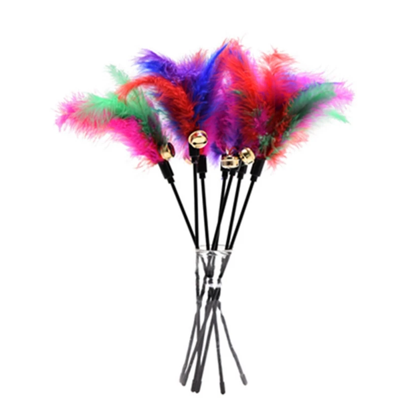 

5pcs Colorful Cat Feather Wand Toys Cat Teaser Interactive Playing Toys With Loud Bell Wand Toy For Cat And Kitten Accessories