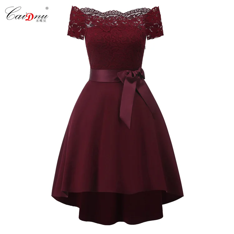 Кружевные короткие платья подружки невесты с бантом вырезом лодочкой CD 1613 #