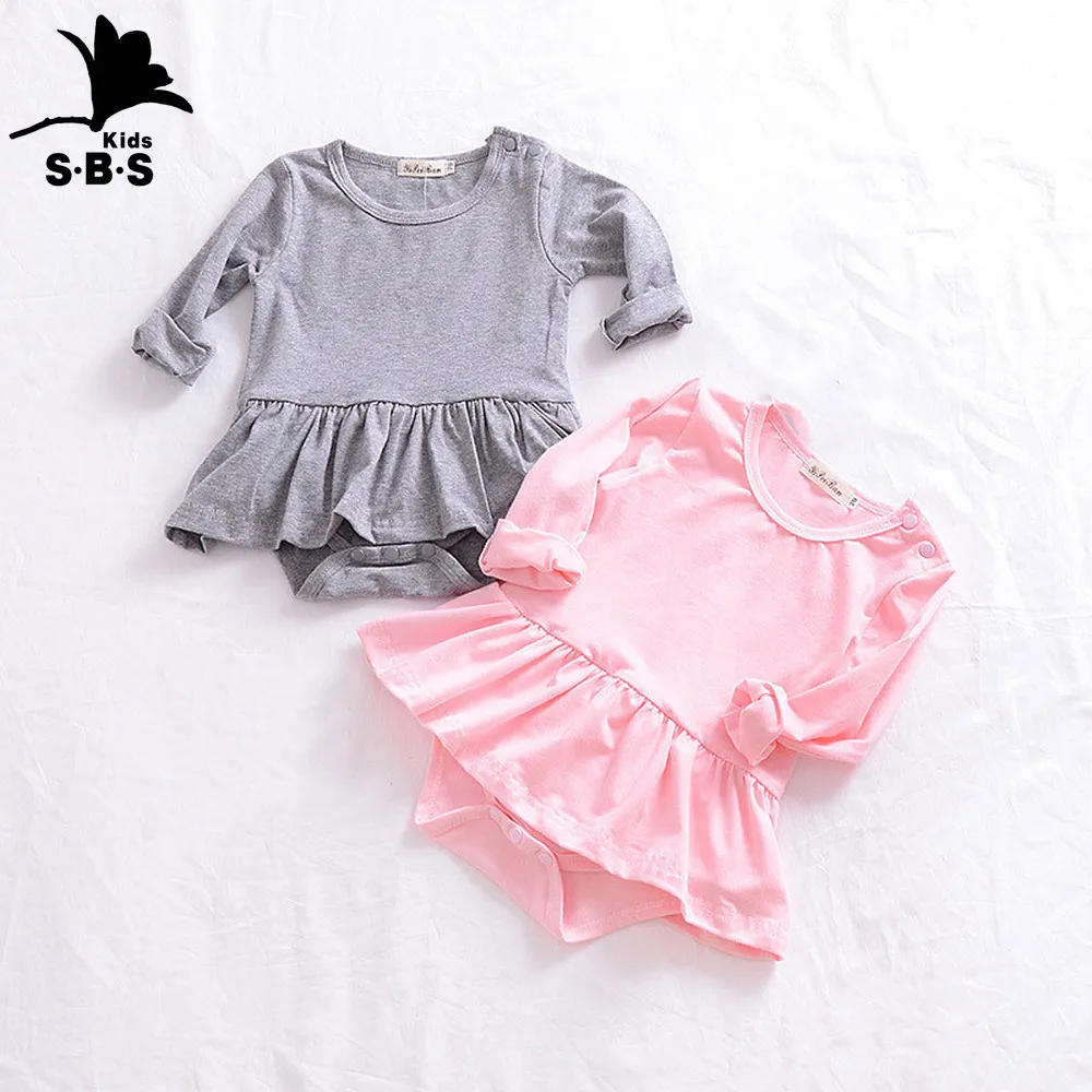 

0-24 M Newborn Baby Girls Clothes Spring and Autumn Pure Color Cotton Long Sleeves Climbing Clothes High Quality Rompers