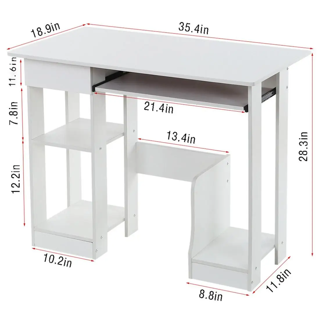 

US StockModern Computer Desk with Keyboard Tray Drawer Storage shelves Minimalist Desk Writing Desk Desktop Home